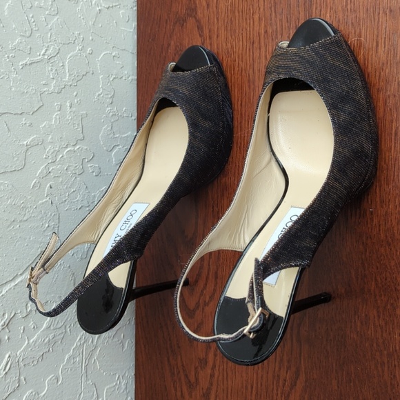 Jimmy Choo Nova 100 Copper Metallic Fabric Peep Toe Ankle Strap Heels Size 7.5 - Picture 3 of 11